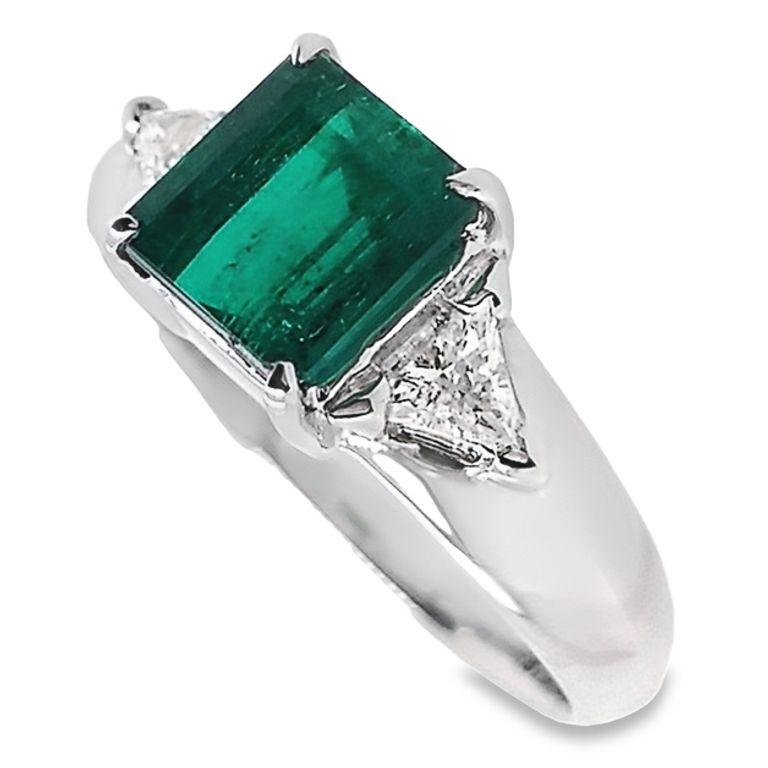 Women's or Men's GRS Certified 1.42ct Muzo No-Oil Colombia Emerald 0.16ct Diamonds Platinum Ring