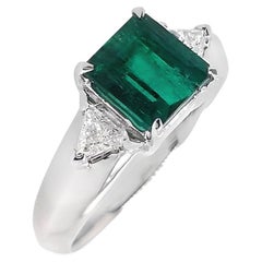 GRS Certified 1.42ct Muzo No-Oil Colombia Emerald 0.16ct Diamonds Platinum Ring