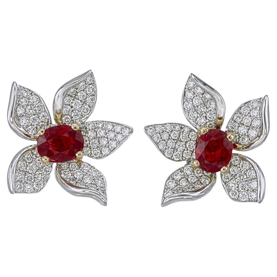 Orecchini con diamanti e sangue di piccione di Birmania da 1,43 carati certificati GRS in WG 18K