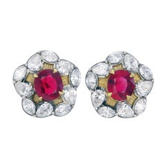 GRS Certified 1.43 Carat Burmese No Heat Pigeon Blood Ruby and Diamond Earrings