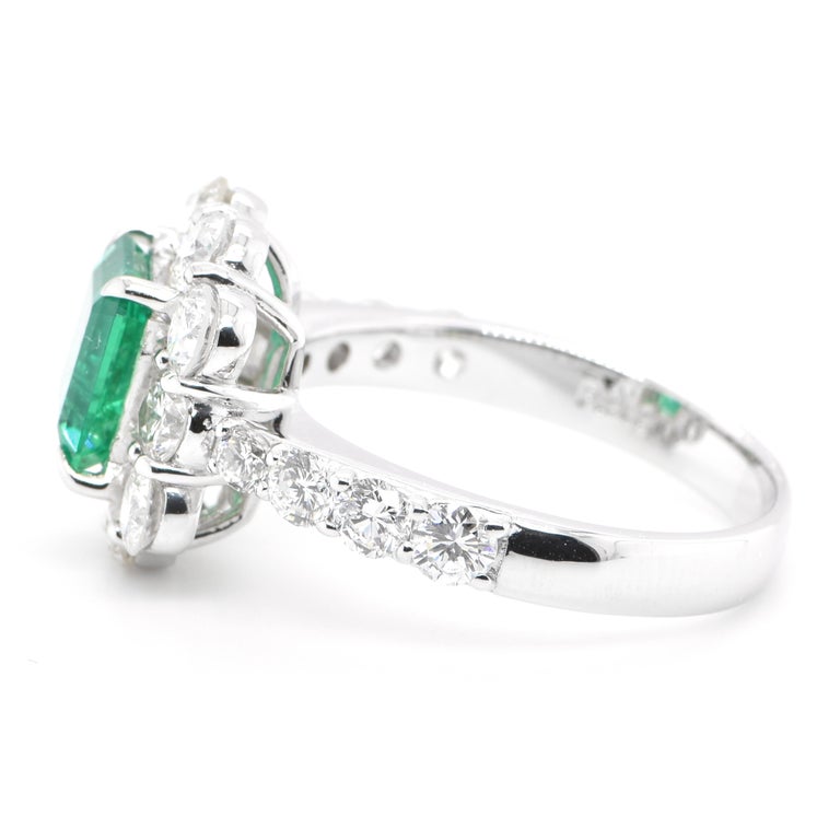 Emerald Cut GRS Certified 1.43 Carat Natural Colombian Emerald Ring Set in Platinum For Sale
