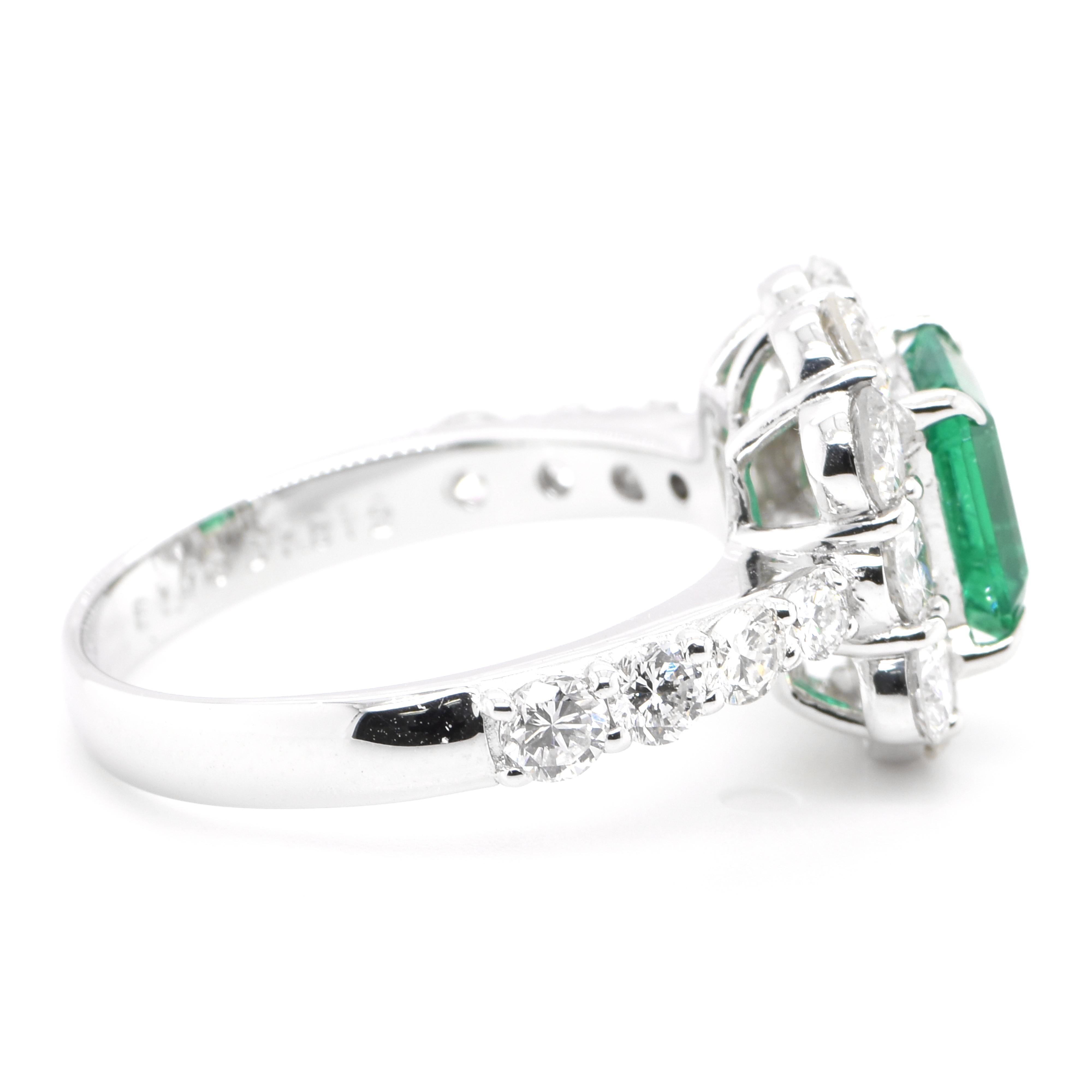 Modern GRS Certified 1.43 Carat Natural Colombian Emerald Ring Set in Platinum