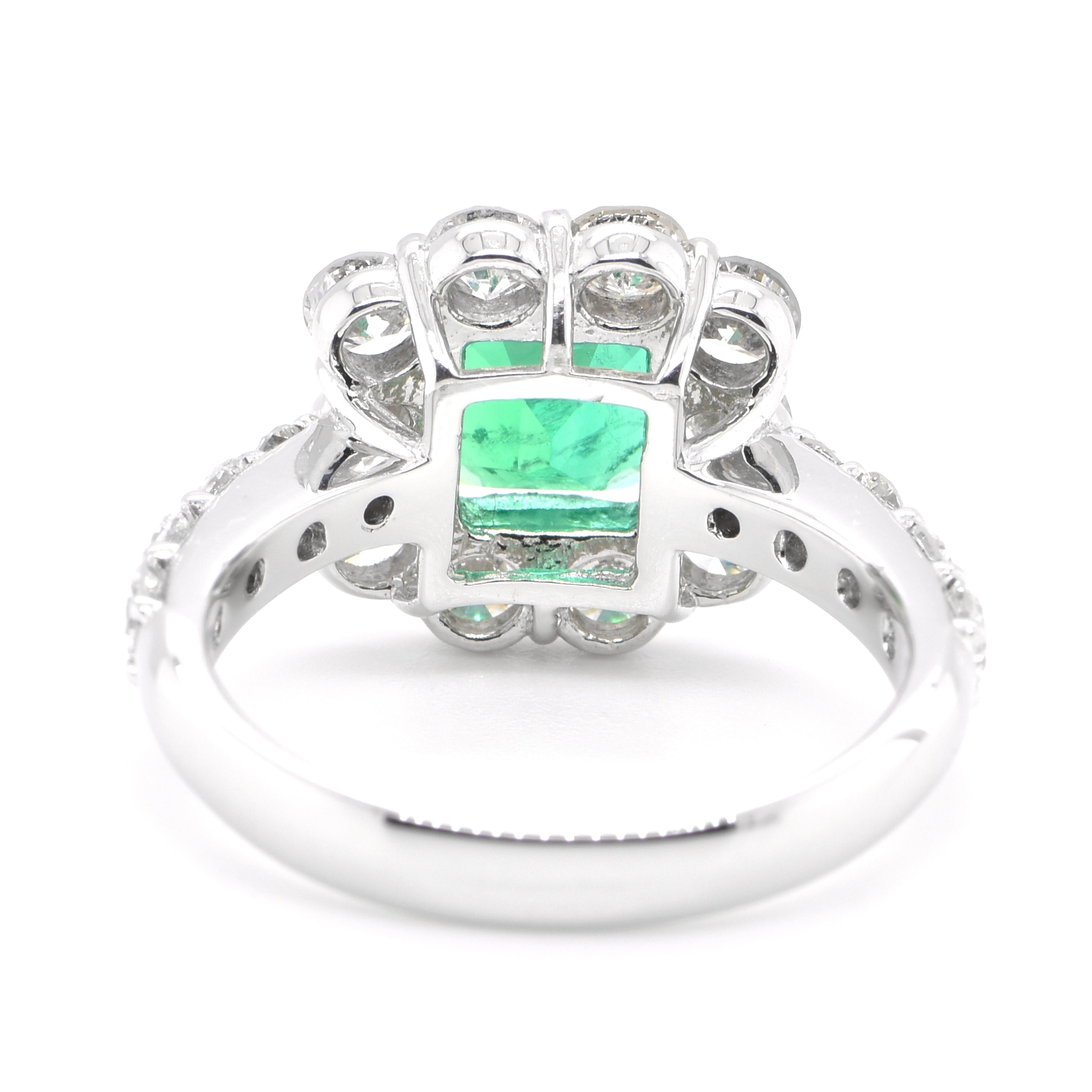 Emerald Cut GRS Certified 1.43 Carat Natural Colombian Emerald Ring Set in Platinum