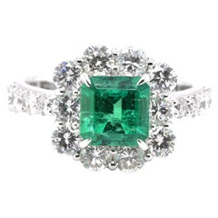 GRS Certified 1.43 Carat Natural Colombian Emerald Ring Set in Platinum