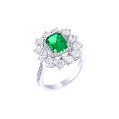 GRS Certified 1.43 Carat Vivid Green Emerald & Diamond Cocktail Ring