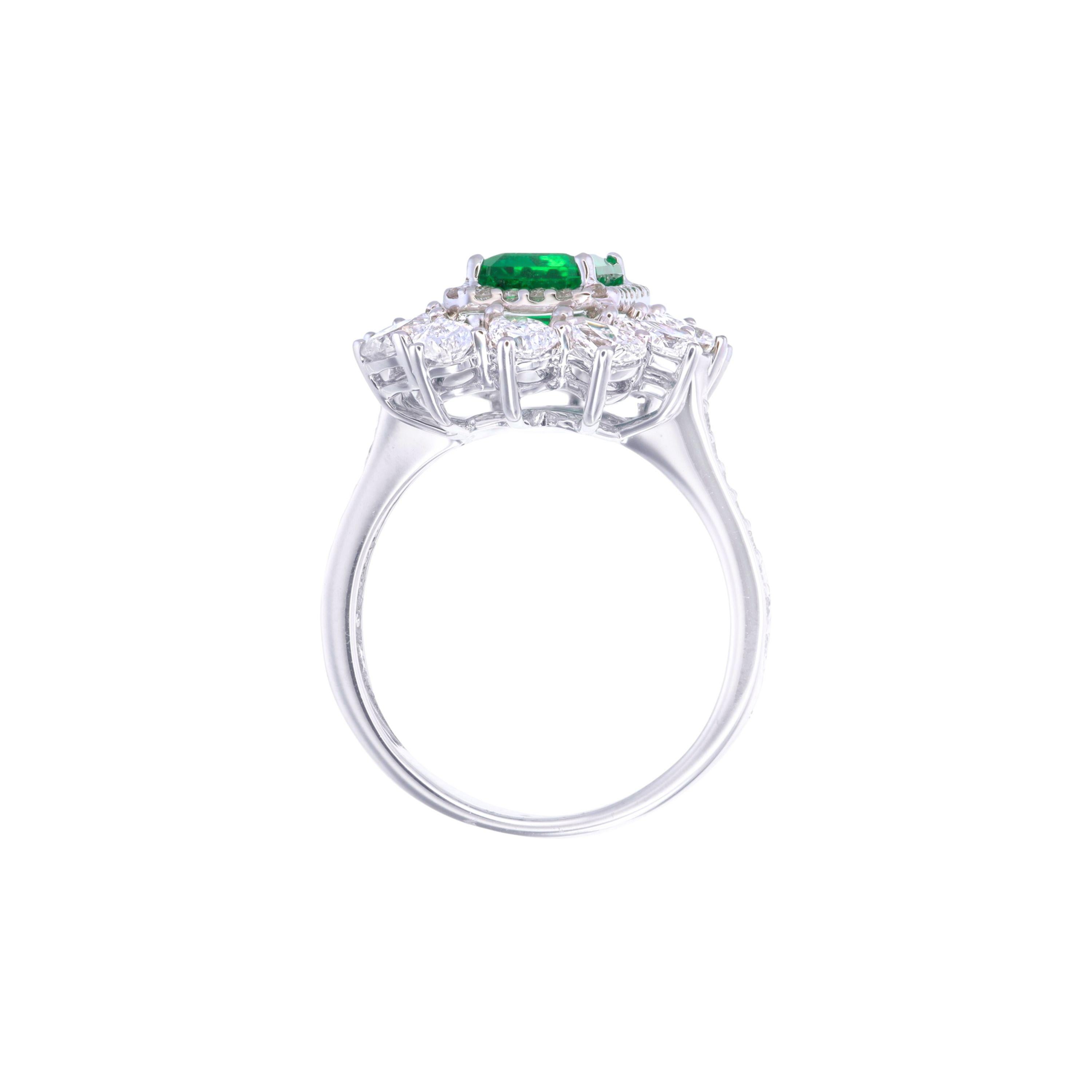 GRS-zertifizierter 1,43 Karat Vivid Grüner Smaragd & Diamant Cocktail Ring (Zeitgenössisch) im Angebot