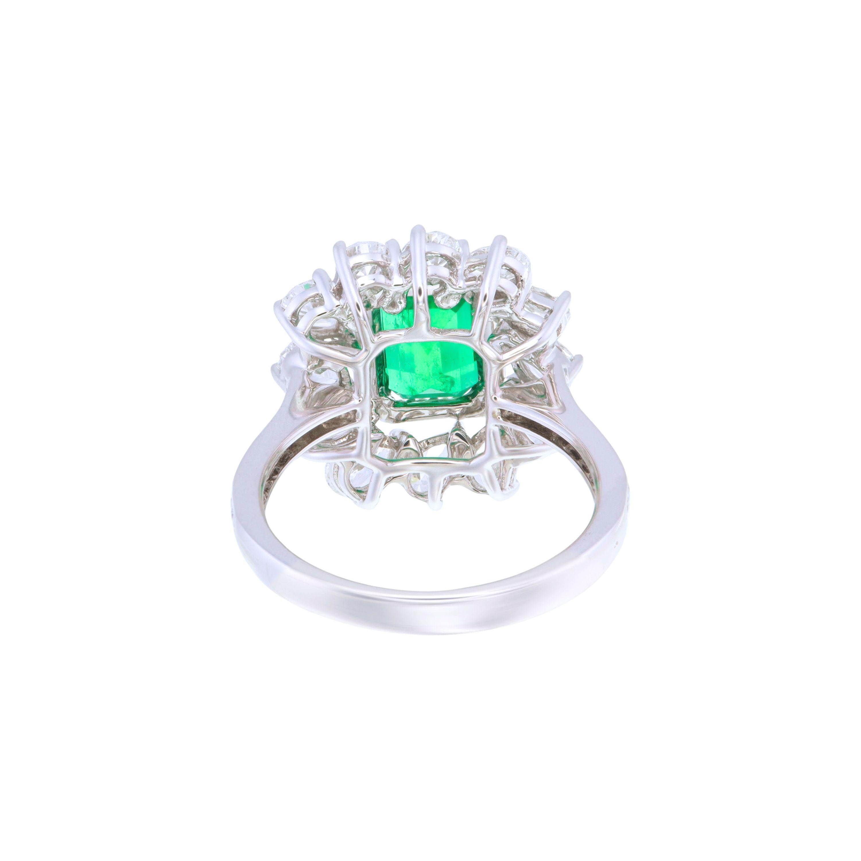 GRS-zertifizierter 1,43 Karat Vivid Grüner Smaragd & Diamant Cocktail Ring (Smaragdschliff) im Angebot