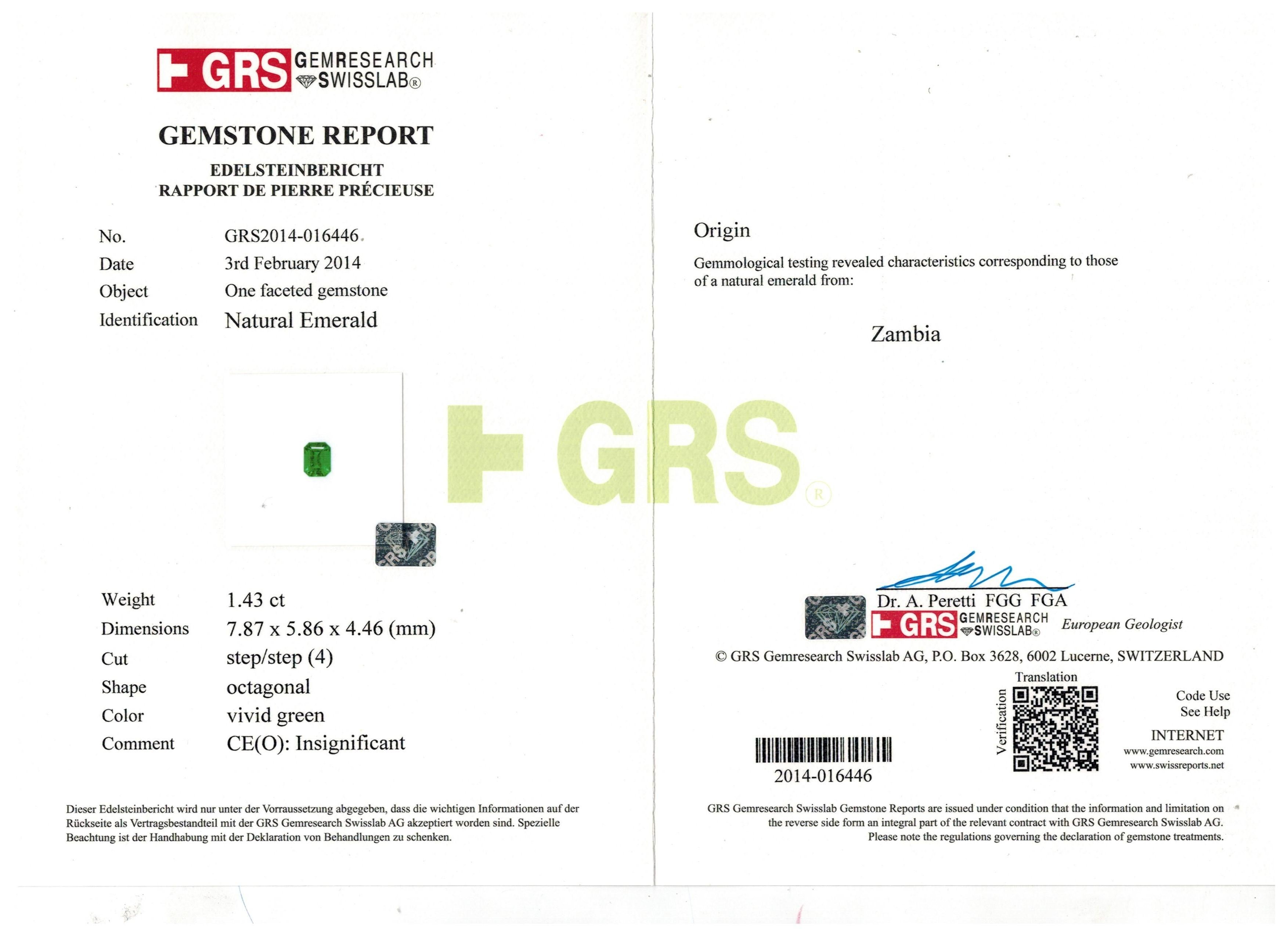 GRS-zertifizierter 1,43 Karat Vivid Grüner Smaragd & Diamant Cocktail Ring im Zustand „Neu“ im Angebot in Bangkok, Bangkok