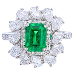 GRS Certified 1.43 Carat Vivid Green Emerald & Diamond Cocktail Ring