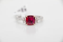 GRS Certified 1.44 Carat Burmese Ruby Diamond No Heat Pigeon Blood Ring in Gold