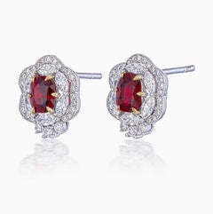GRS Certified 1.46 Carat Pigeon Blood Ruby and Diamond Earrings