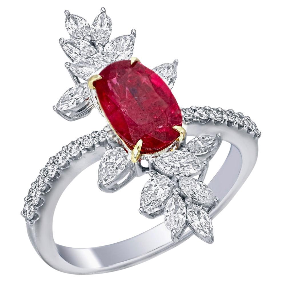 Bague en or 18 carats avec rubis de Birmanie de 1,47 carat, certifié GRS, sans chaleur, couleur sang de pigeon