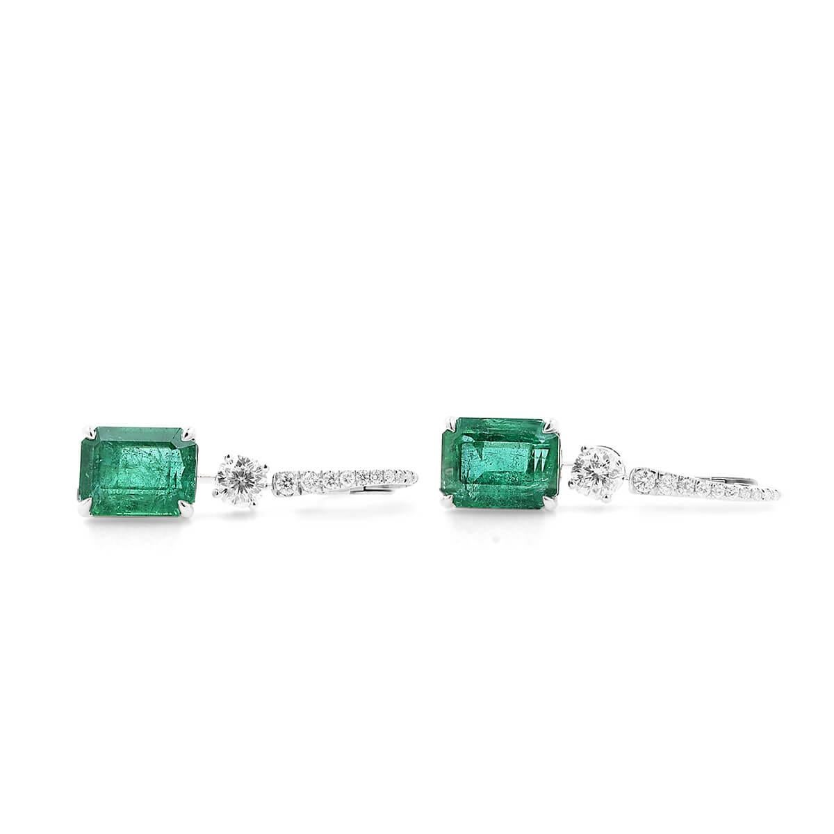 Women's GRS Certified 14.71 Carat Natural Unheated Green Emerald White Diamond Earrings
