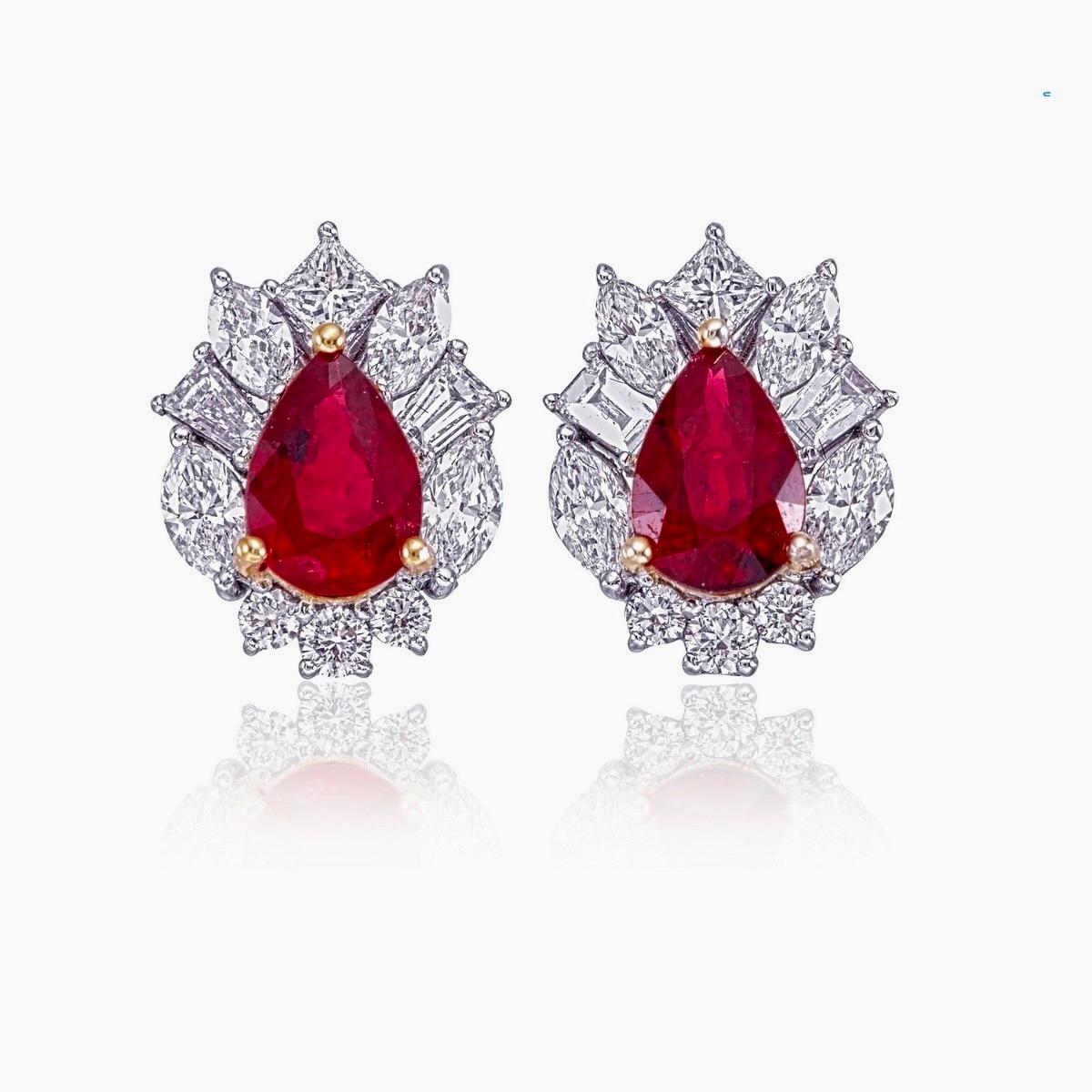 Pear Cut GRS Certified 1.48 Carat No Heat Burma Pigeon Blood Ruby in 18 Karat White Gold For Sale