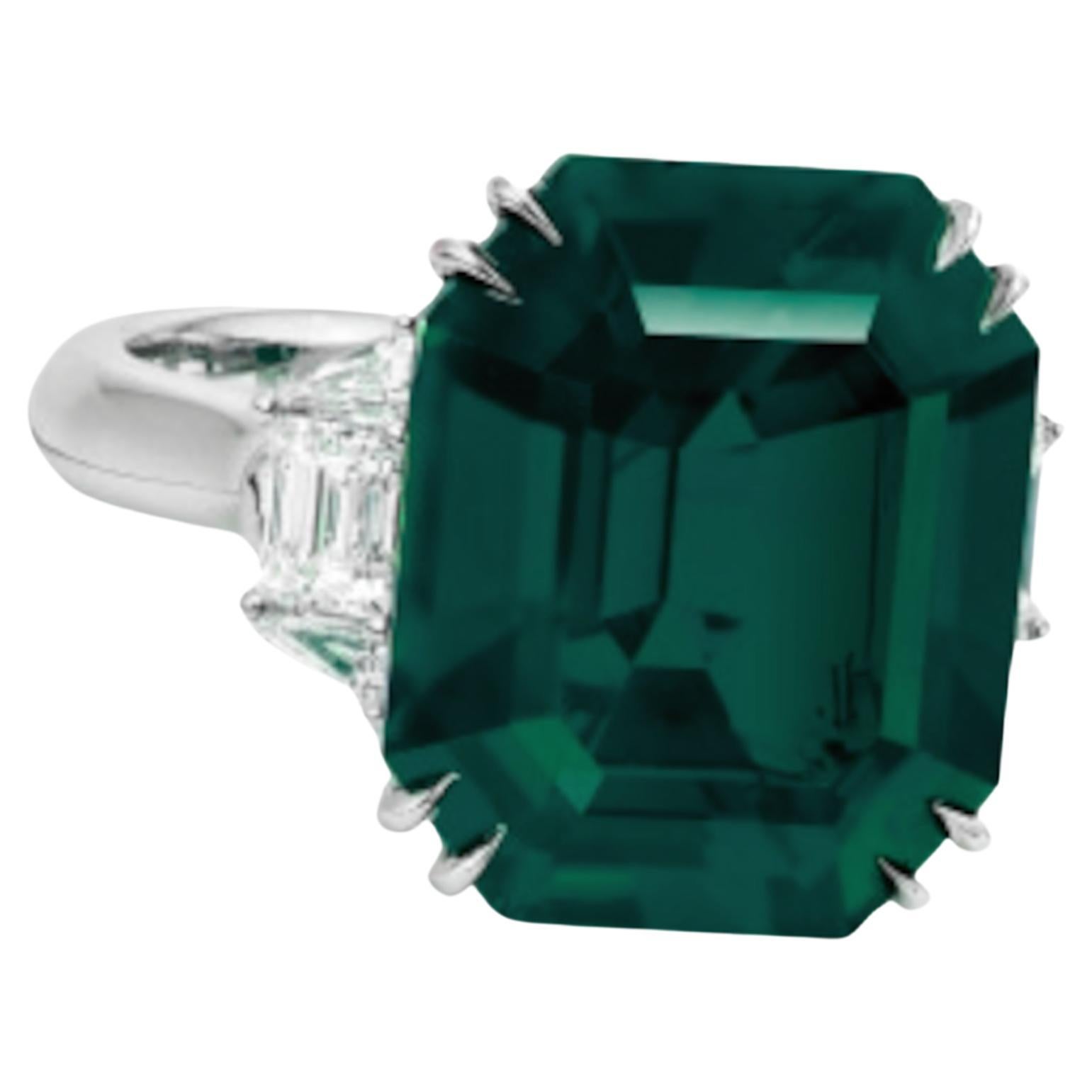 GRS-zertifizierter 15 Karat kleiner Ölring mit kolumbianischem Smaragd und Diamant in VIVID GREEN (Smaragdschliff) im Angebot