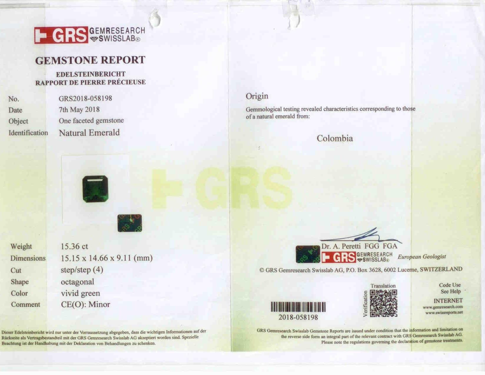 GRS-zertifizierter 15 Karat kleiner Ölring mit kolumbianischem Smaragd und Diamant in VIVID GREEN im Zustand „Hervorragend“ im Angebot in Chicago, IL