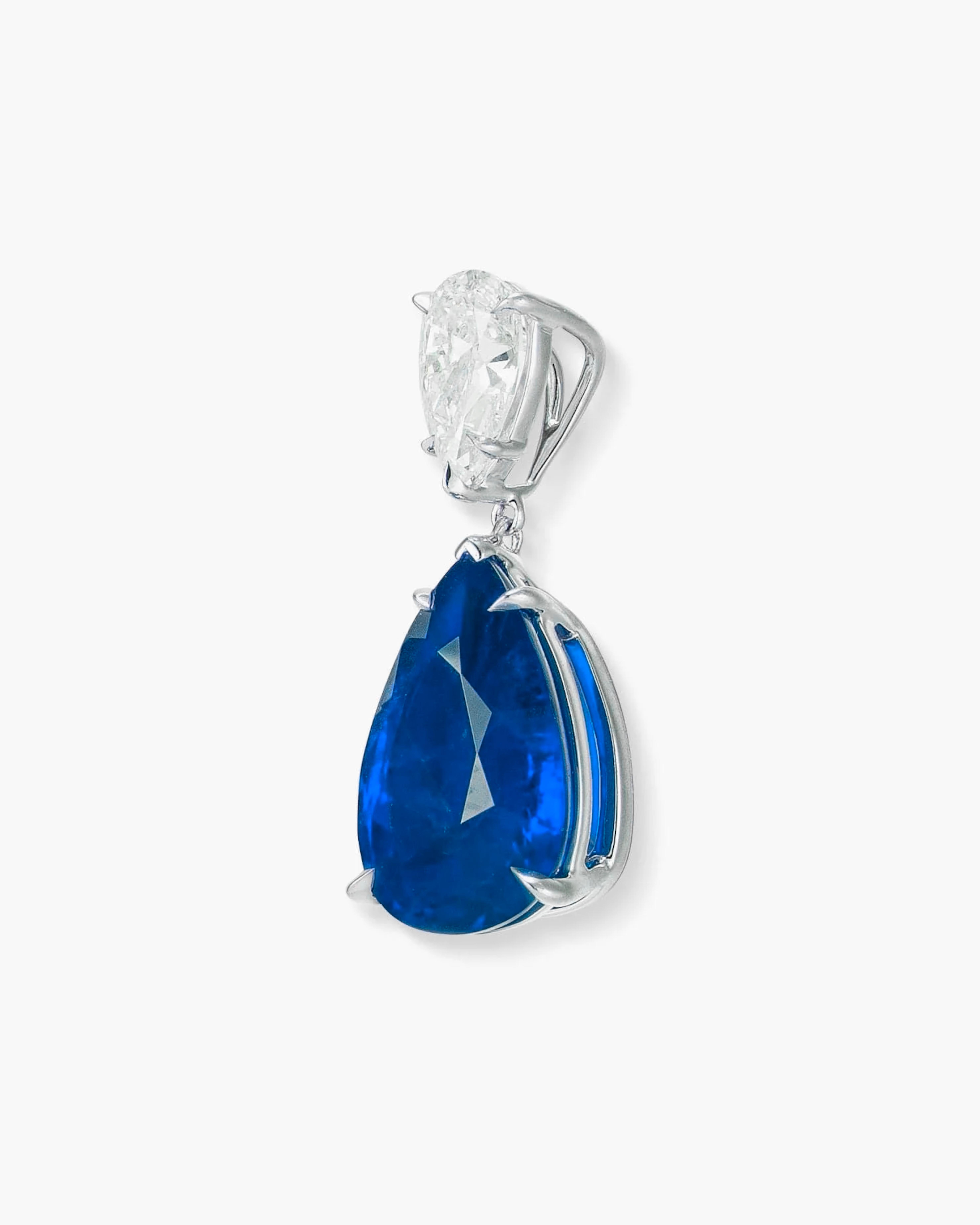 Pear Cut GRS Certified 15 Carat Untreated Ceylon Blue Sapphire Pendant Diamond Necklace For Sale