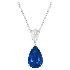 GRS Certified 15 Carat Untreated Ceylon Blue Sapphire Pendant Diamond Necklace