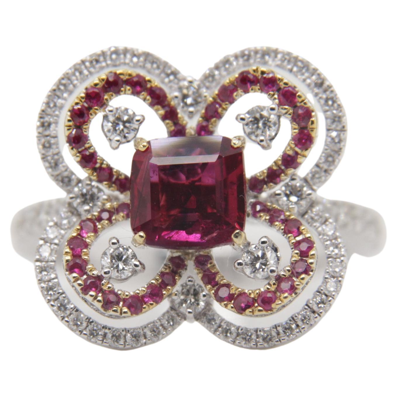 GRS Certified 1.50 Carat Burmese Ruby No Heat Pigeon Blood Ring in 18k Gold For Sale