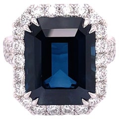 GRS Certified 15.02 Carat Natural Sapphire Emerald Cut Engagement Ring