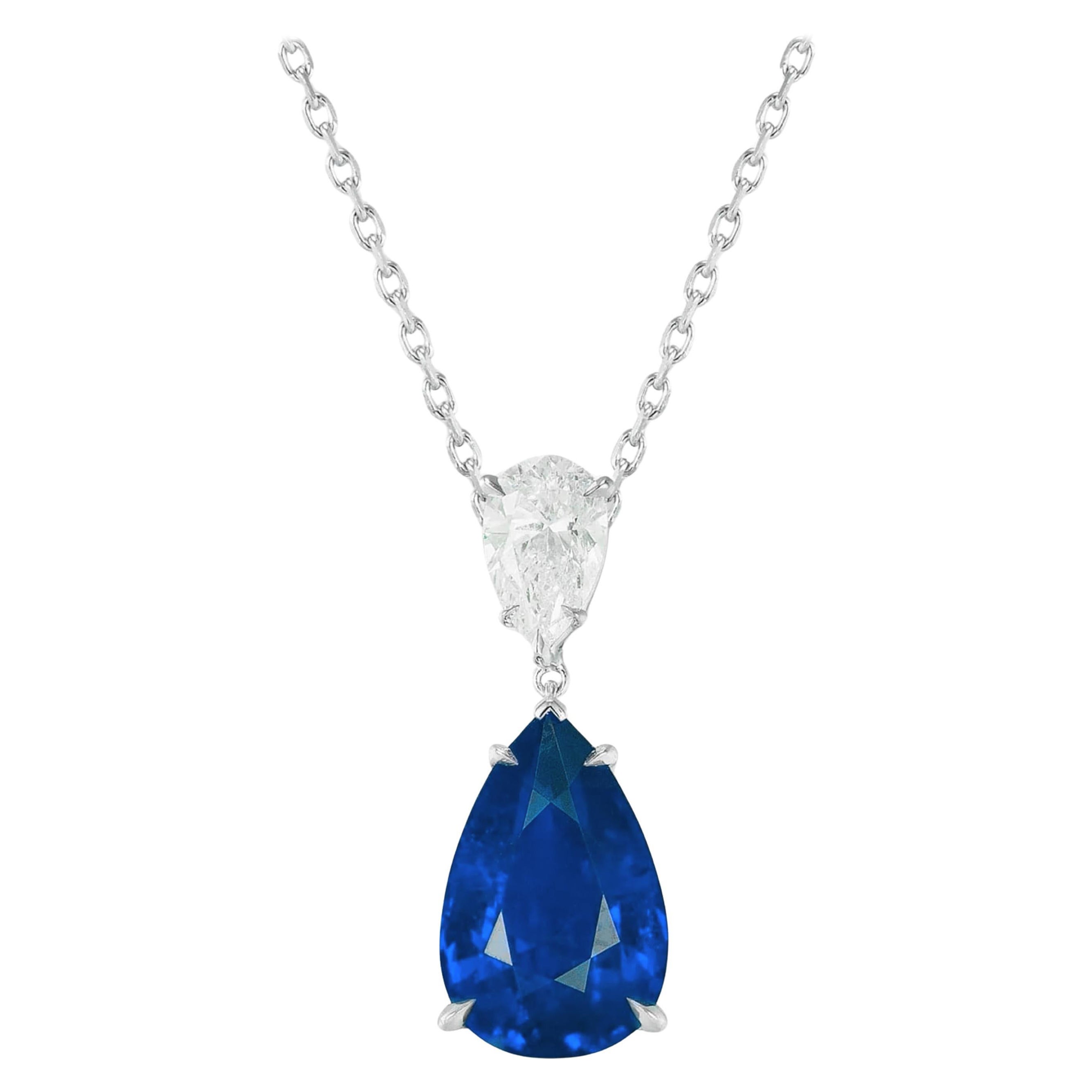 GRS Certified 15.02 Carat No Heat Ceylon Blue Sapphire Diamond Pendant Necklace