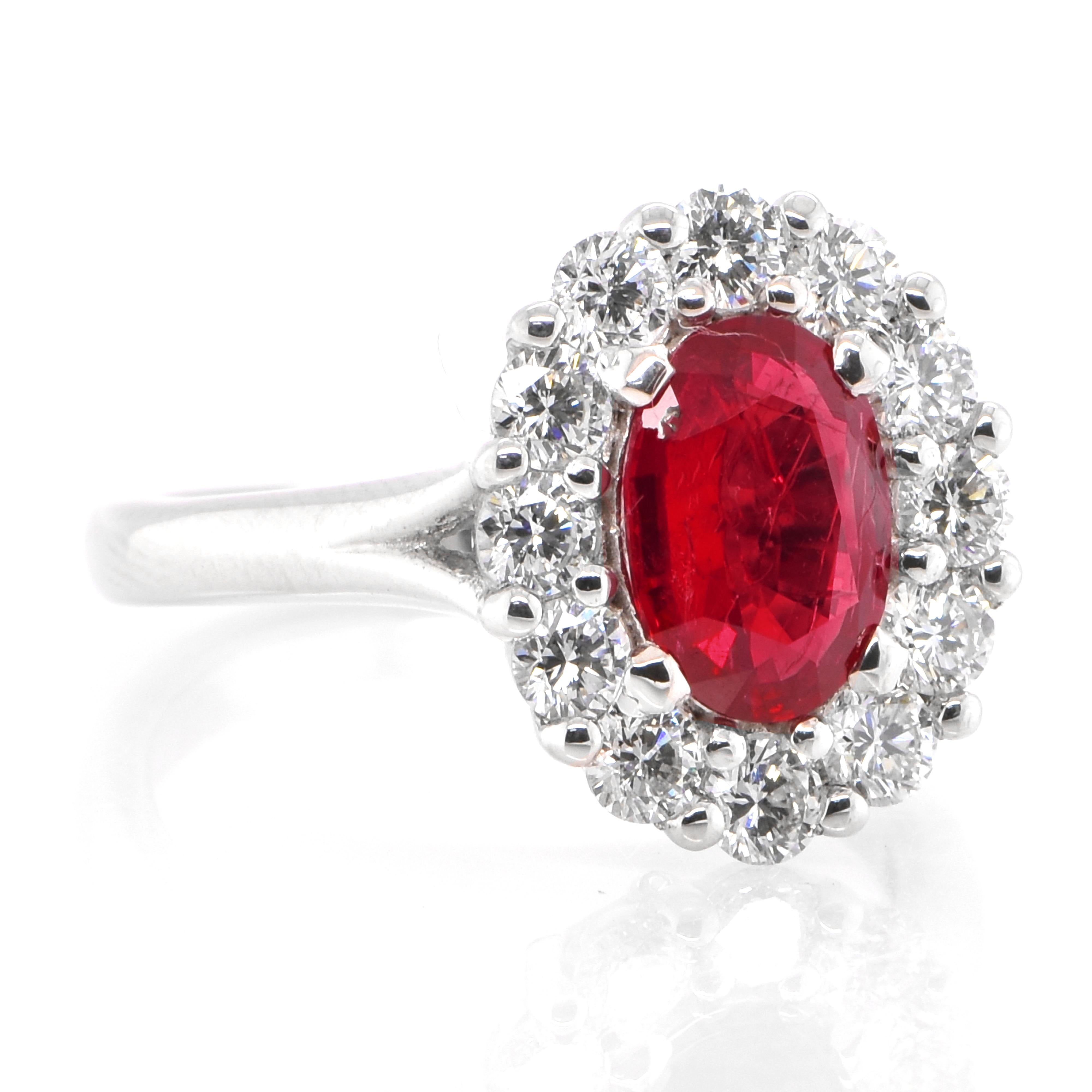 Modern GRS Certified 1.51 Carat Unheated Pigeon's Blood Color Ruby Ring Set in Platinum