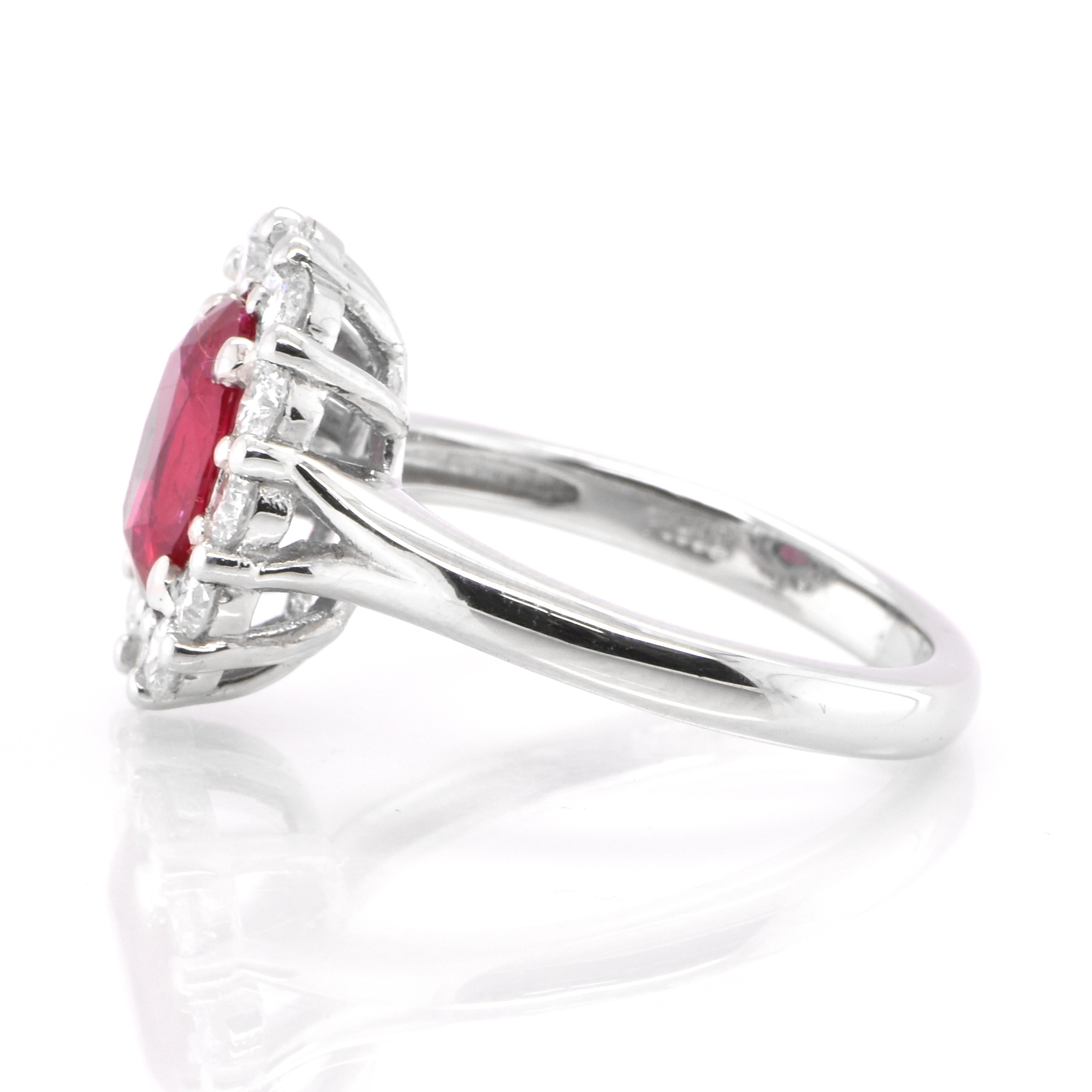 Oval Cut GRS Certified 1.51 Carat Unheated Pigeon's Blood Color Ruby Ring Set in Platinum