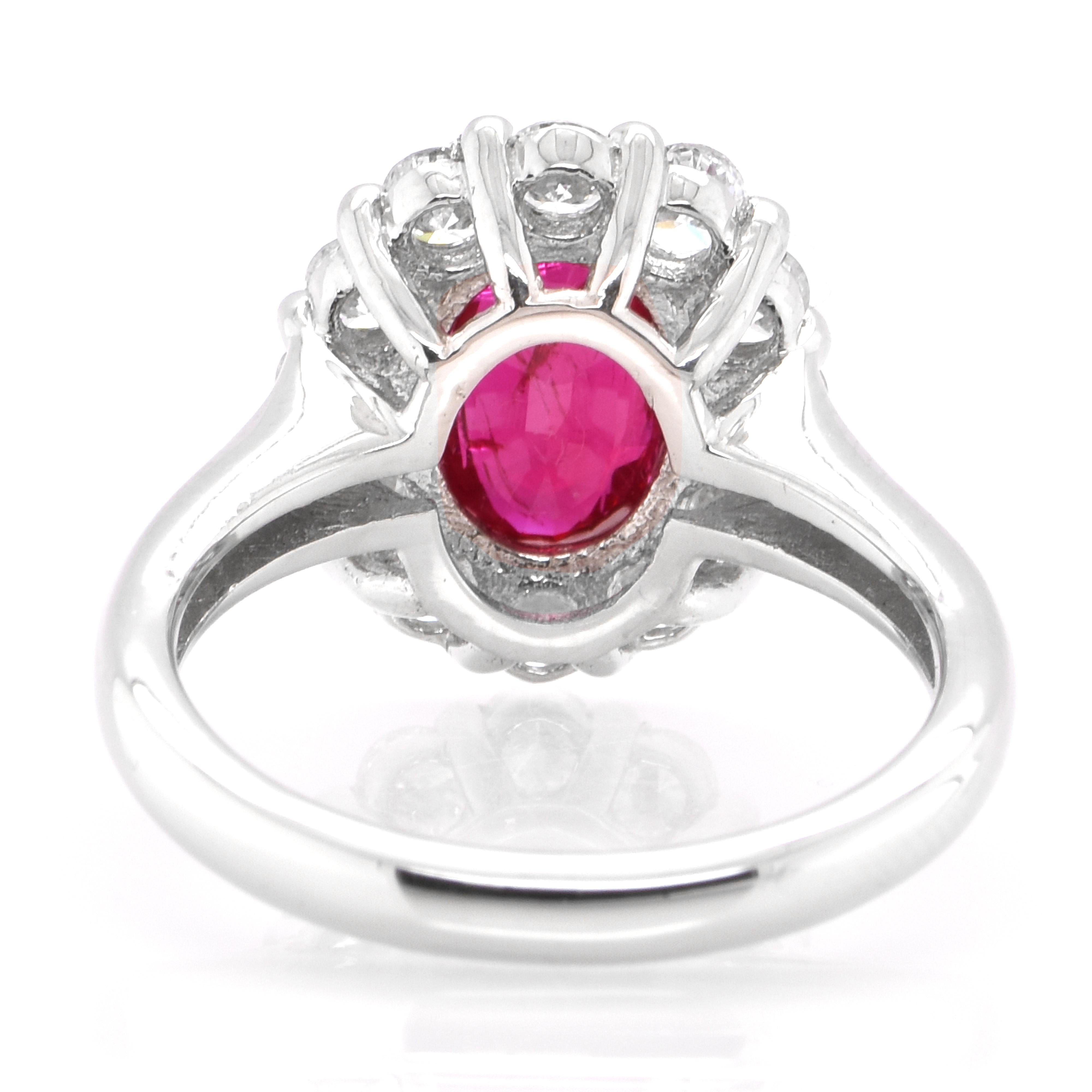 Women's GRS Certified 1.51 Carat Unheated Pigeon's Blood Color Ruby Ring Set in Platinum