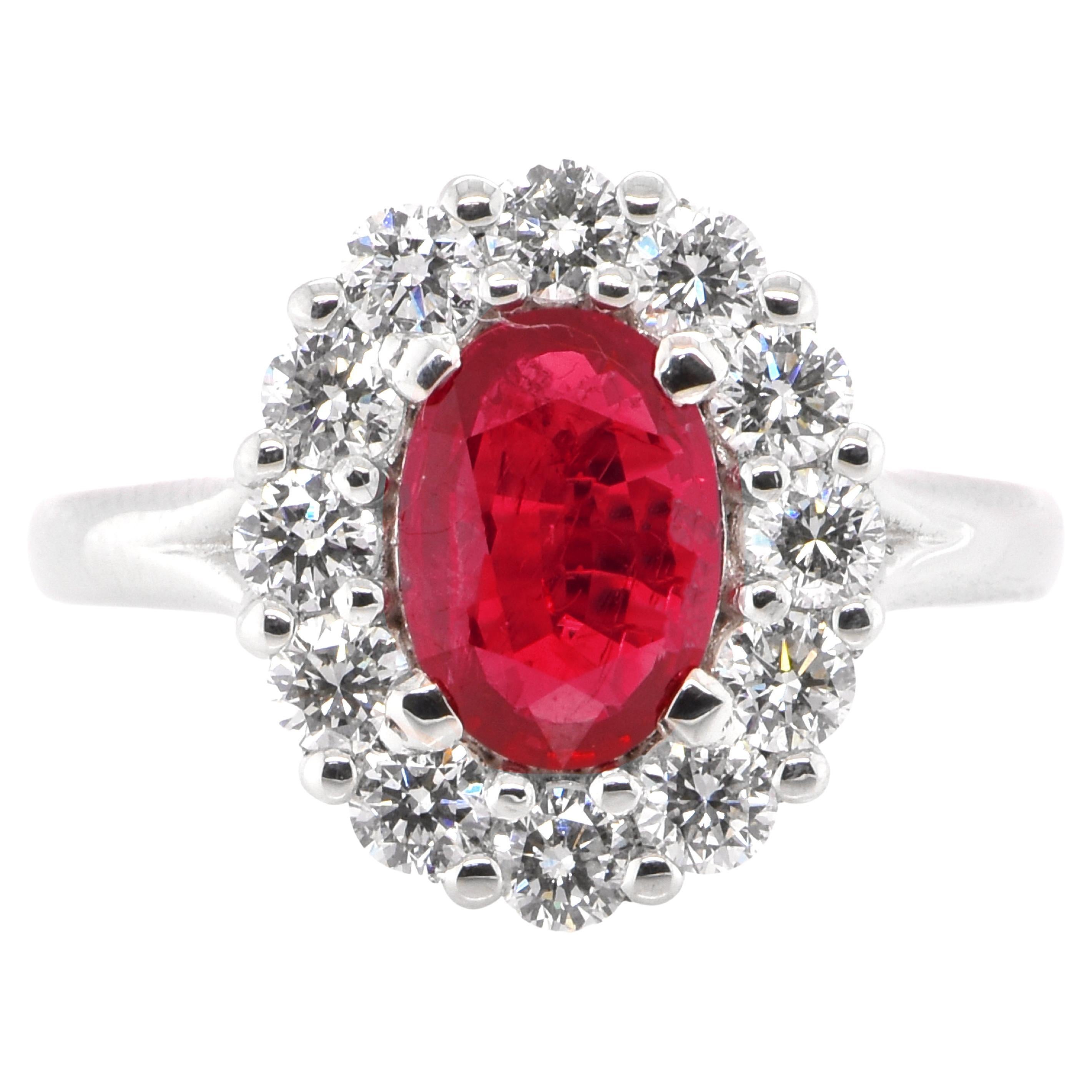 GRS Certified 1.51 Carat Unheated Pigeon's Blood Color Ruby Ring Set in Platinum