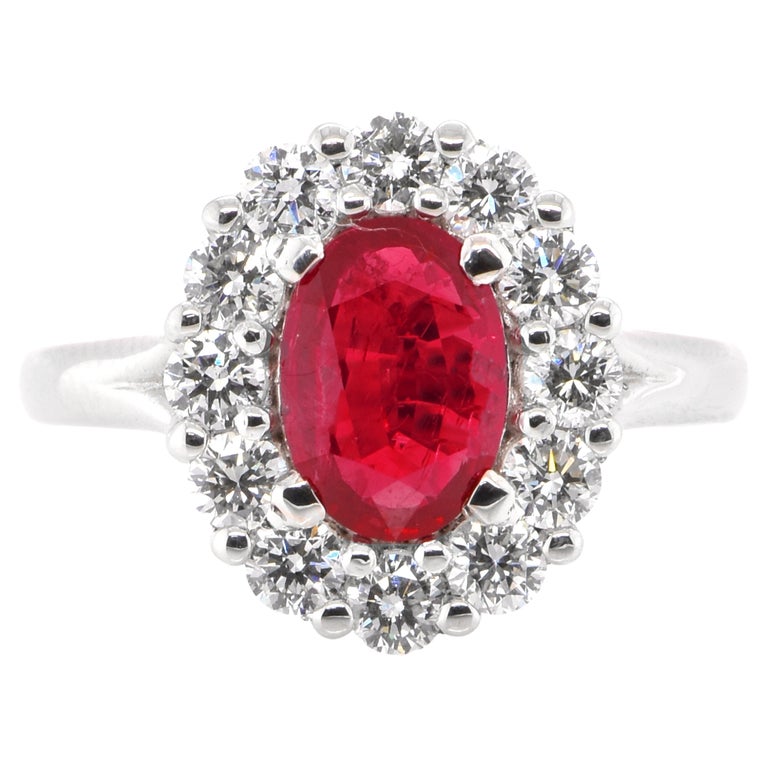 GRS Certified 1.51 Carat Unheated Pigeon's Blood Color Ruby Ring Set in ...