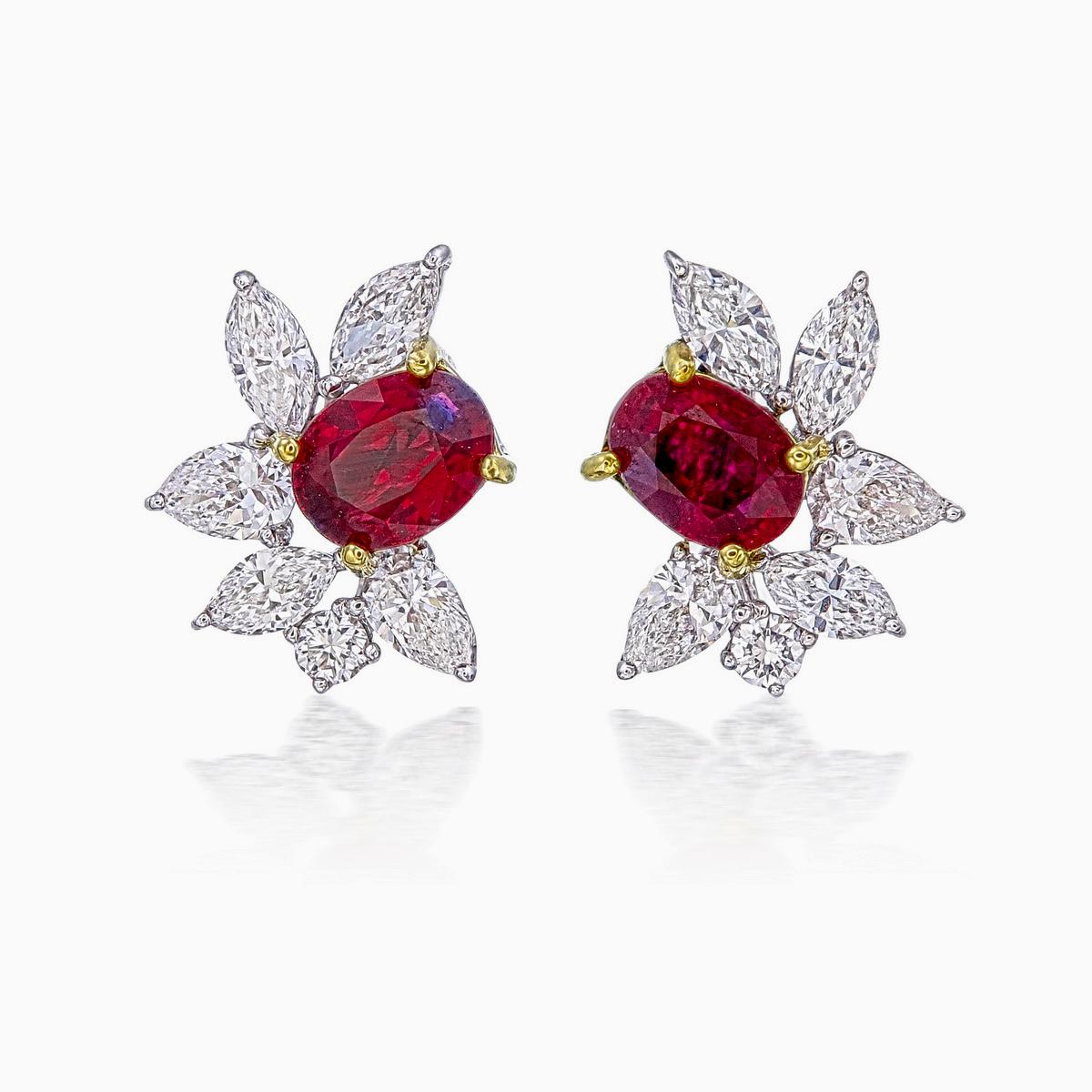 GRS Certified 1.52 Carat Pigeon Blood Ruby and Diamond Earrings In New Condition For Sale In Bangkok, TH