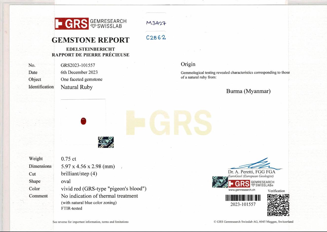 Ohrringe mit GRS-zertifiziertem 1,52 Karat Taubenblut-Rubin und Diamanten für Damen oder Herren im Angebot