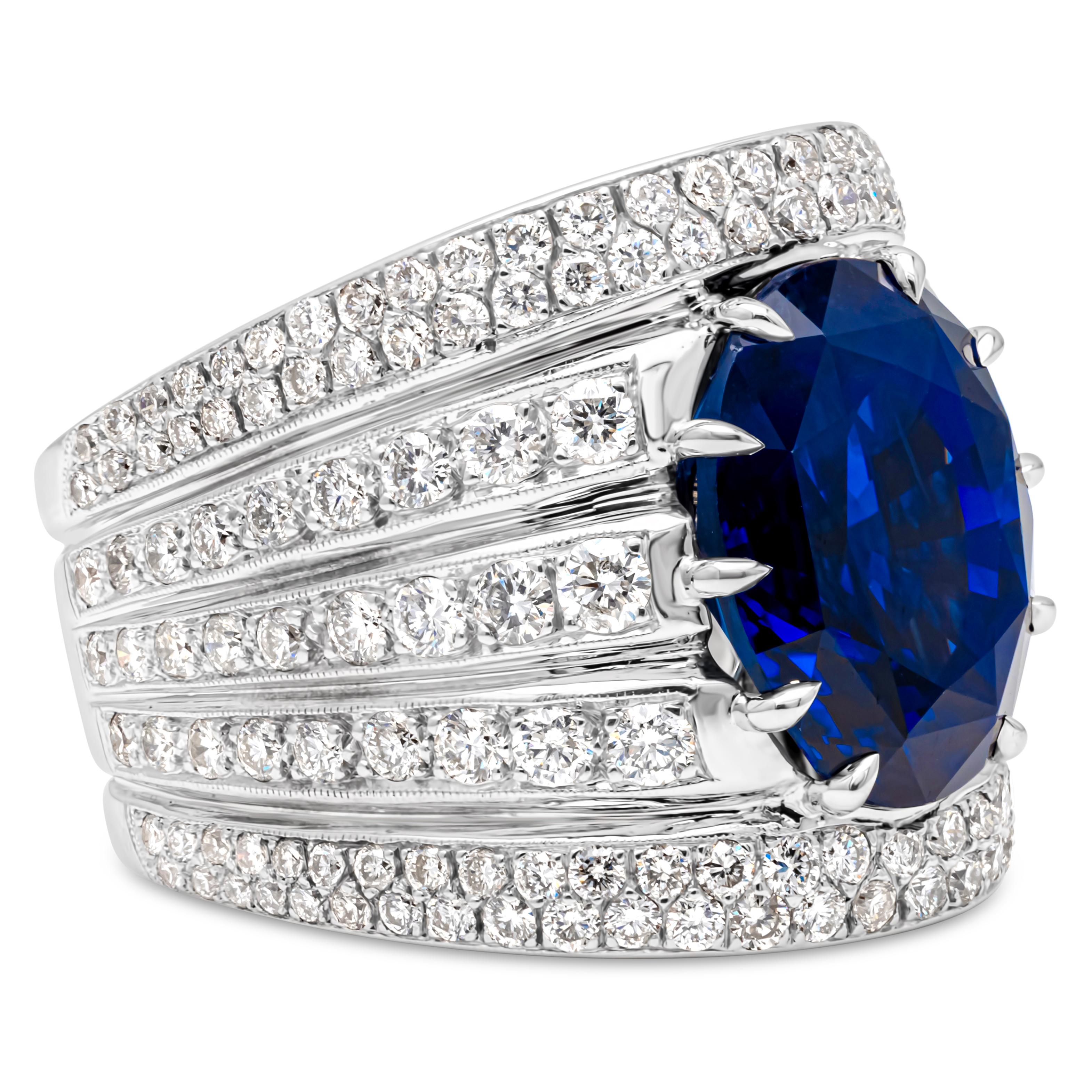 Contemporary GRS Certified 15.27 Carats Oval Cut Sri Lanka Royal Blue Sapphire Cocktail Ring For Sale
