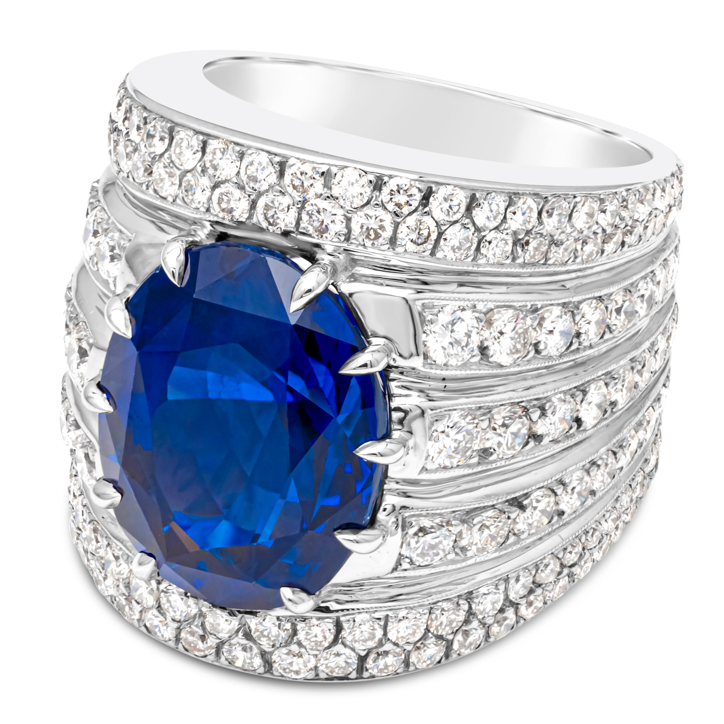 GRS Certified 15.27 Carats Oval Cut Sri Lanka Royal Blue Sapphire Cocktail Ring In New Condition For Sale In New York, NY