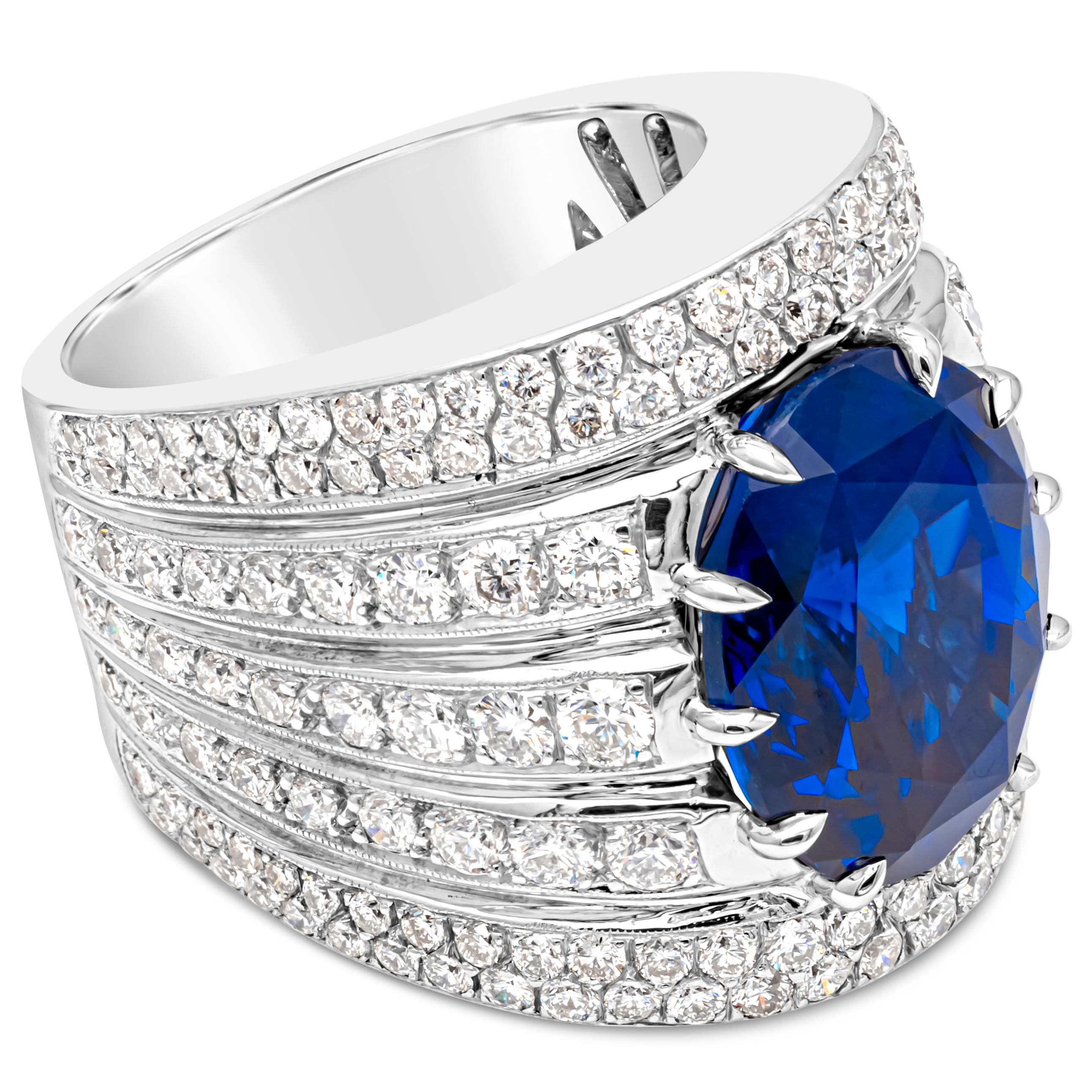 Women's GRS Certified 15.27 Carats Oval Cut Sri Lanka Royal Blue Sapphire Cocktail Ring For Sale