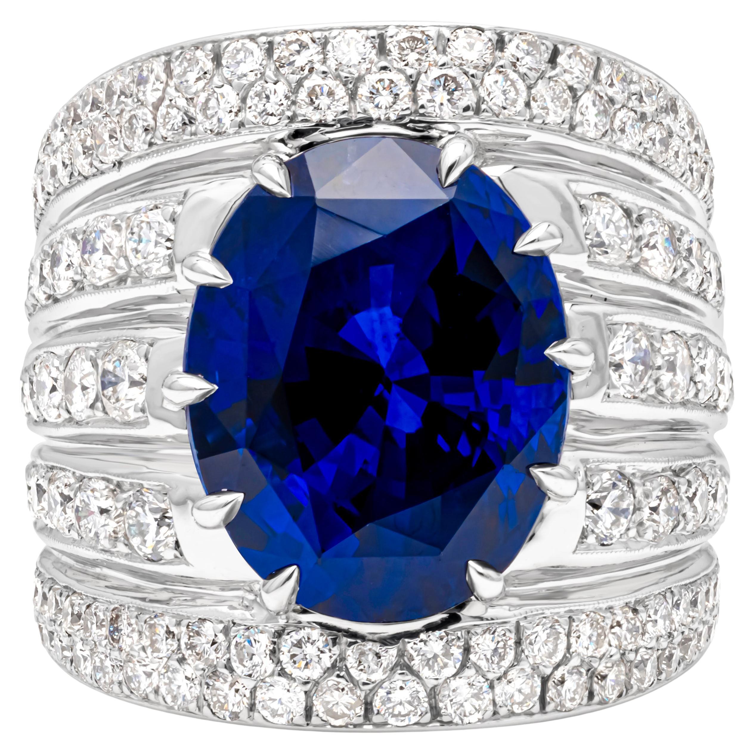 GRS Certified 15.27 Carats Oval Cut Sri Lanka Royal Blue Sapphire Cocktail Ring