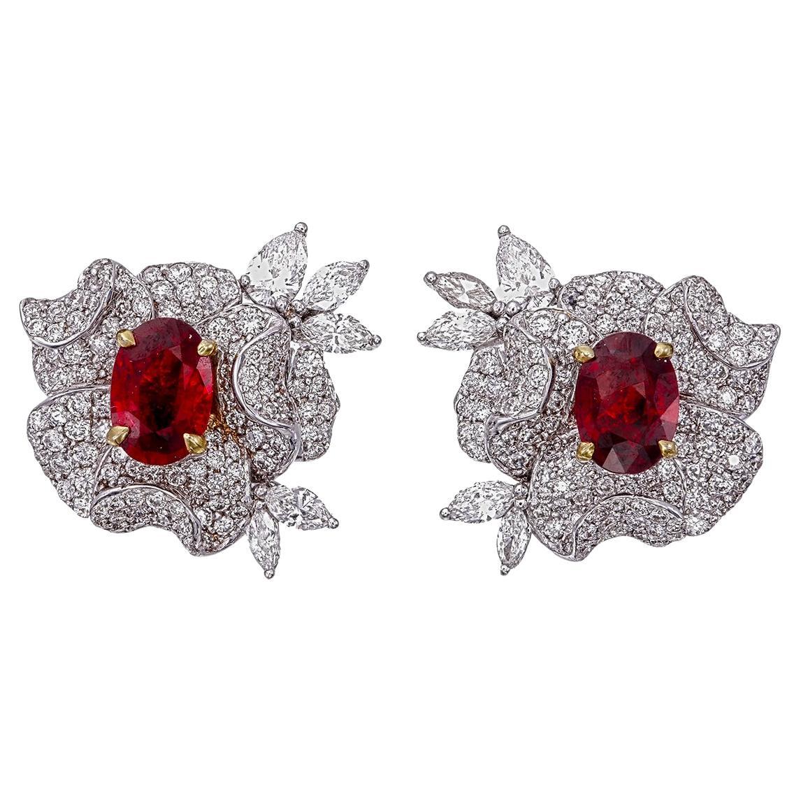 GRS Certified 1.54 Carat Burmese No Heat Pigeon Blood Ruby and Diamond Earrings