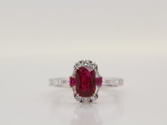 GRS Certified Burmese No Heat 1.56 Carat 'Pigeon Blood' Ruby and Diamond Ring
