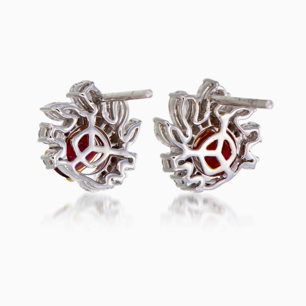 Modern GRS Certified 1.57 Carat Burmese No Heat Pigeon Blood Ruby and Diamond Earrings For Sale