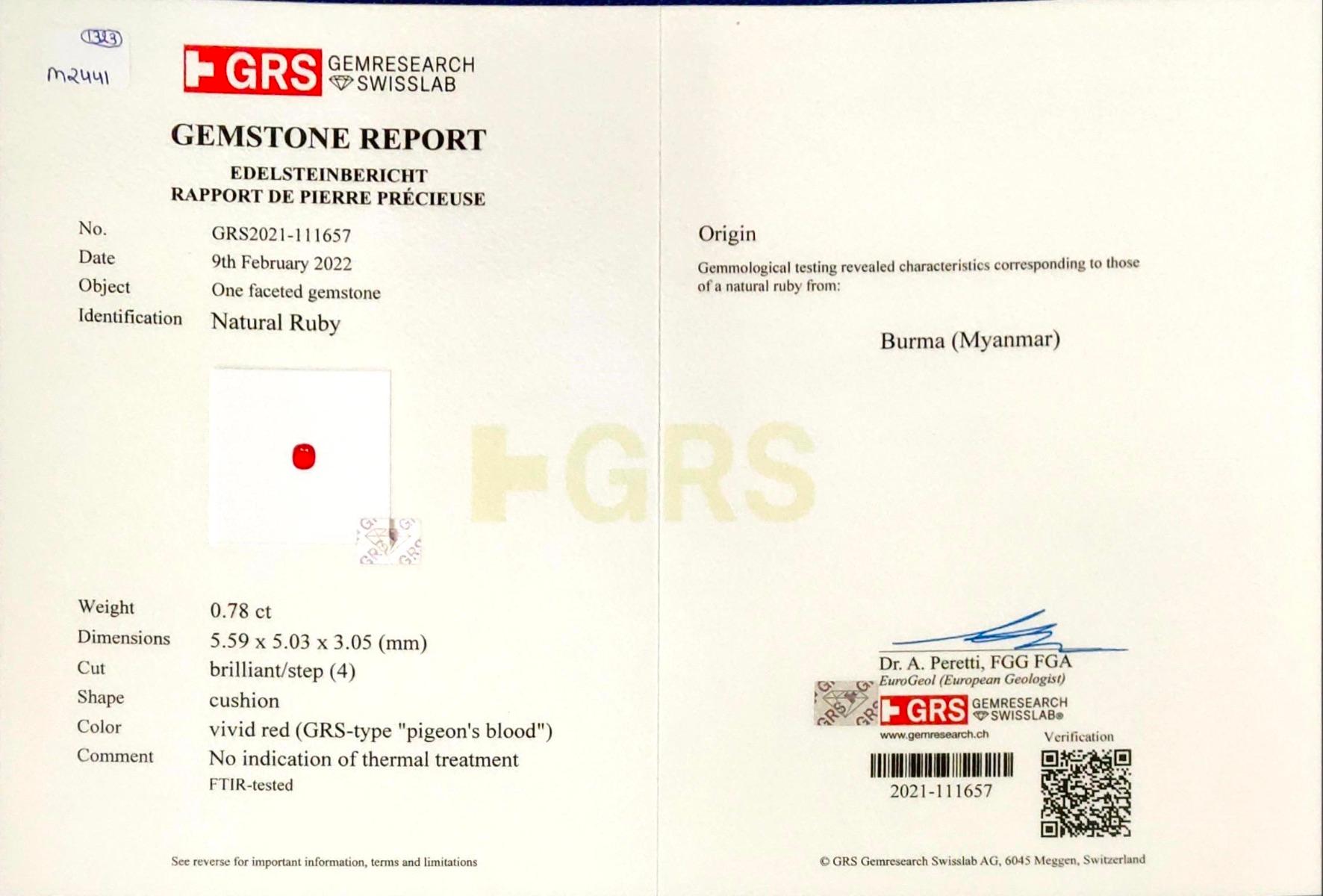 GRS Certified 1.57 Carat Burmese No Heat Pigeon Blood Ruby and Diamond Earrings In New Condition For Sale In Bangkok, TH