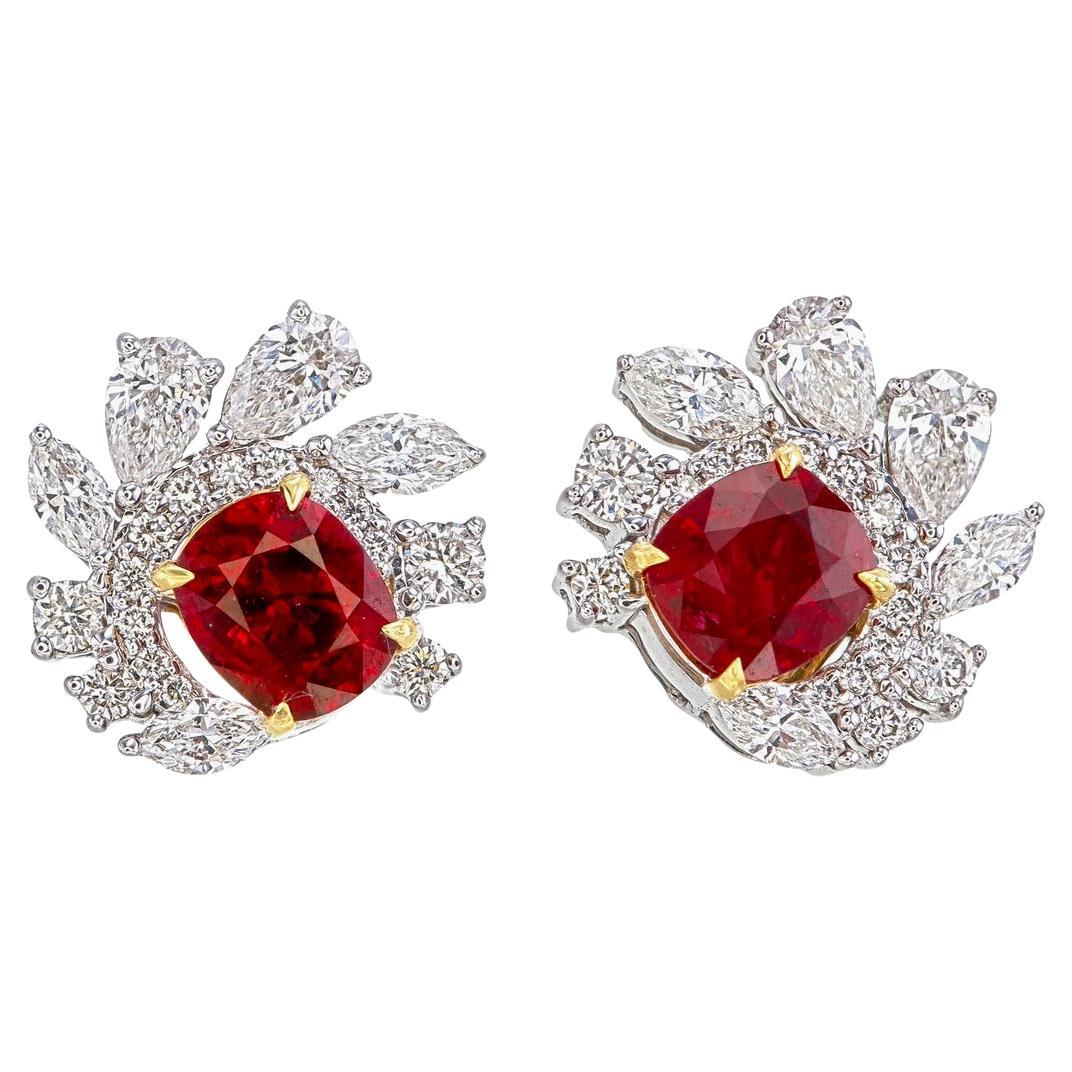 GRS Certified 1.57 Carat Burmese No Heat Pigeon Blood Ruby and Diamond Earrings