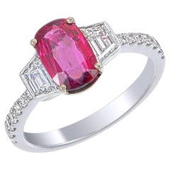GRS Certified 1.58 Carat Burmese Ruby Diamond No Heat Pigeon Blood Ring in Gold