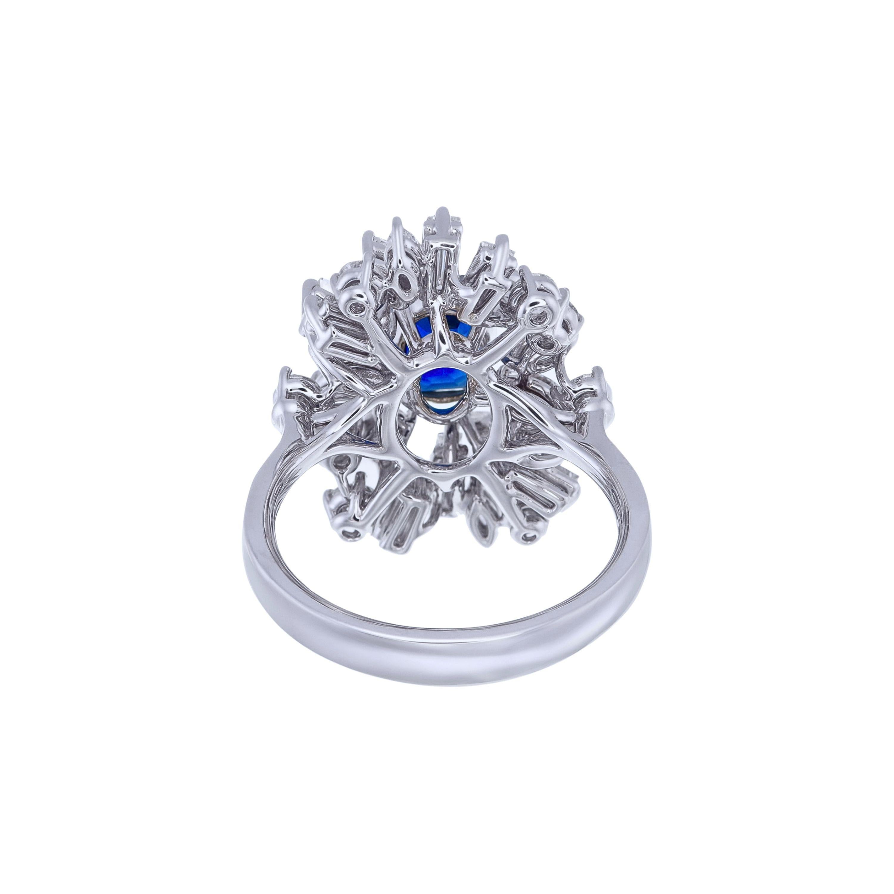 Cushion Cut GRS Certified 1.58 Carat Unheated Deep Blue Pailin Sapphire & Diamond Ring For Sale