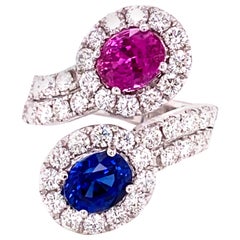 GRS Certified 1.59 Carat Blue Sapphire and 1.54 Carat Pink Sapphire Diamond Ring