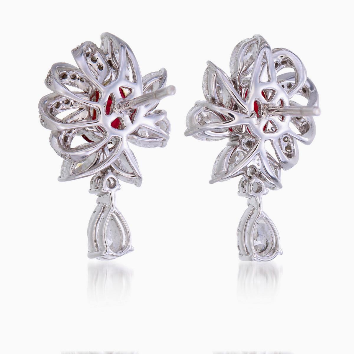 GRS Certified 1.60 Carat Pigeon Blood Burmese No Heat Ruby and Diamond Earring For Sale 4