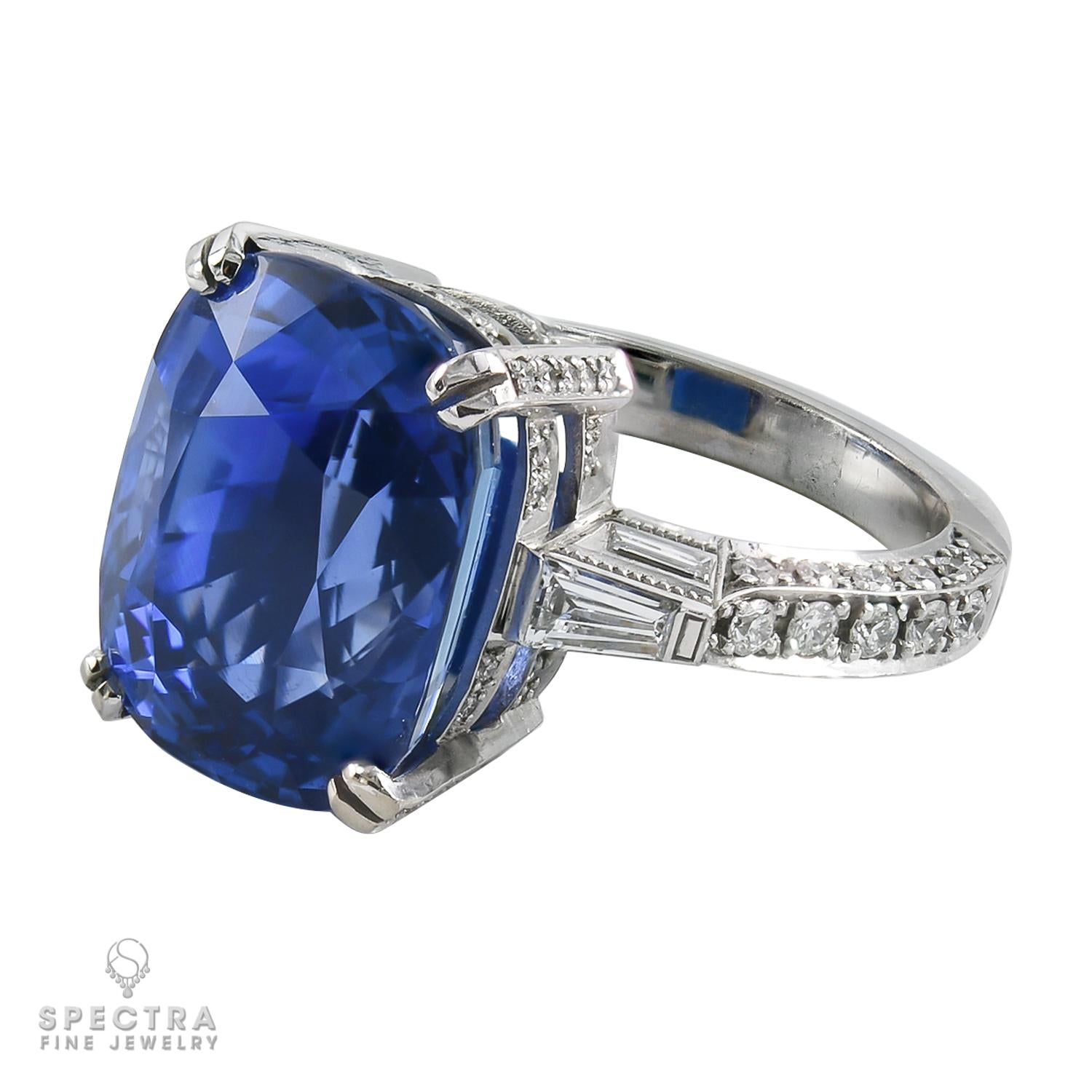 This stunning cocktail ring from Spectra Fine Jewelry is a versatile statement piece that can be worn as an engagement or celebration ring. Crafted in the 2010s, the ring features a magnificent 16.33-carat natural sapphire of Sri Lanka origin, with