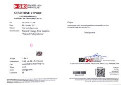 Natural Padparadscha Sapphire Stone 1.64 cts in 14KWG Ring w Diamonds/GRS Report
