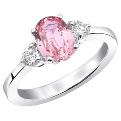 GRS Certified 1.64 Ct Natural Padparadscha Sapphire Diamond 14K White Gold Ring