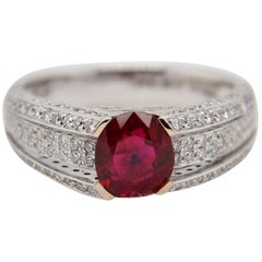 GRS Certified 1.69 Carat Pigeon Blood No Heat Ruby and Diamond Ring