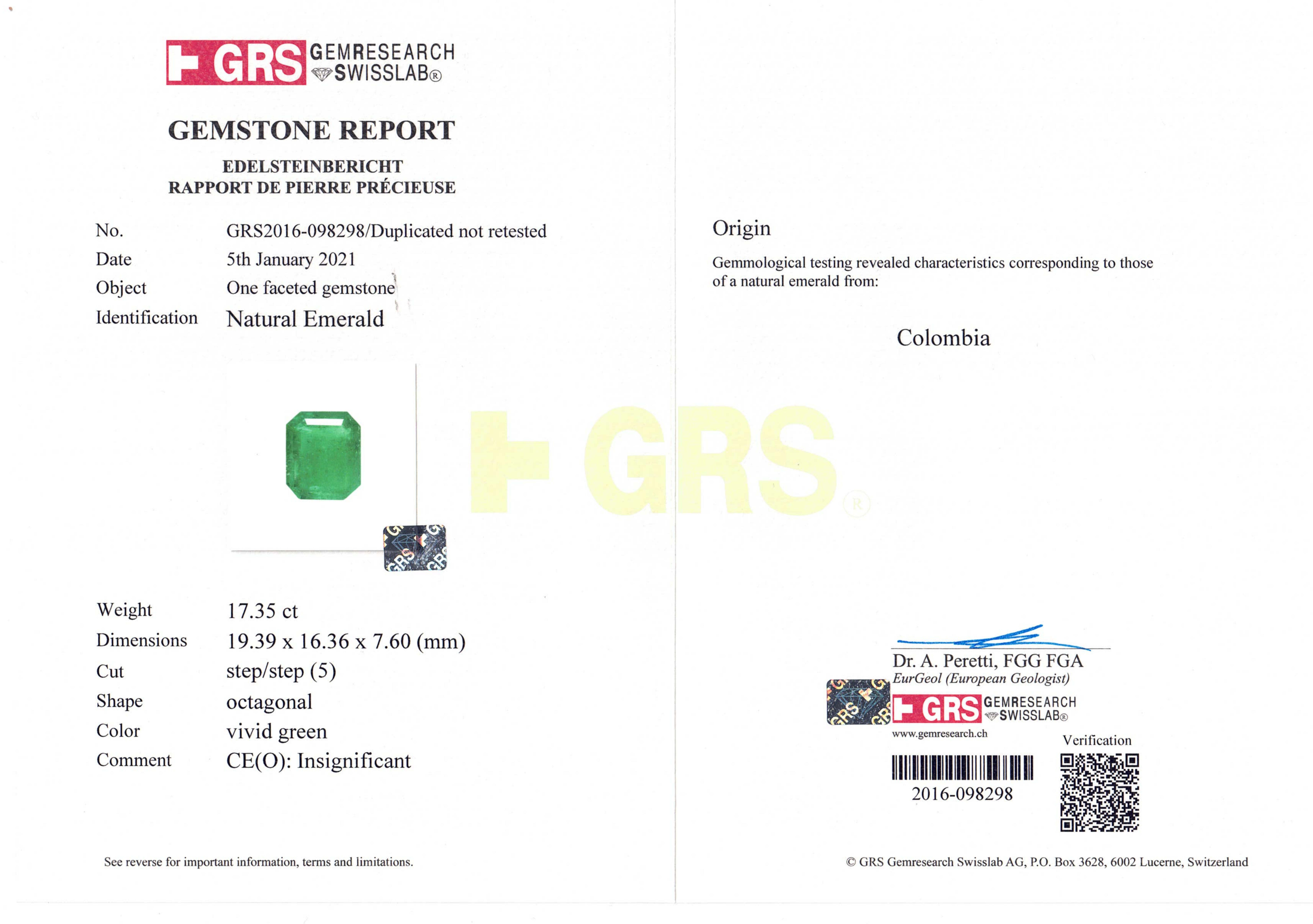 GRS-zertifizierter 17 Karat unbedeutender kolumbianischer Smaragd-Diamantenring (Smaragdschliff) im Angebot